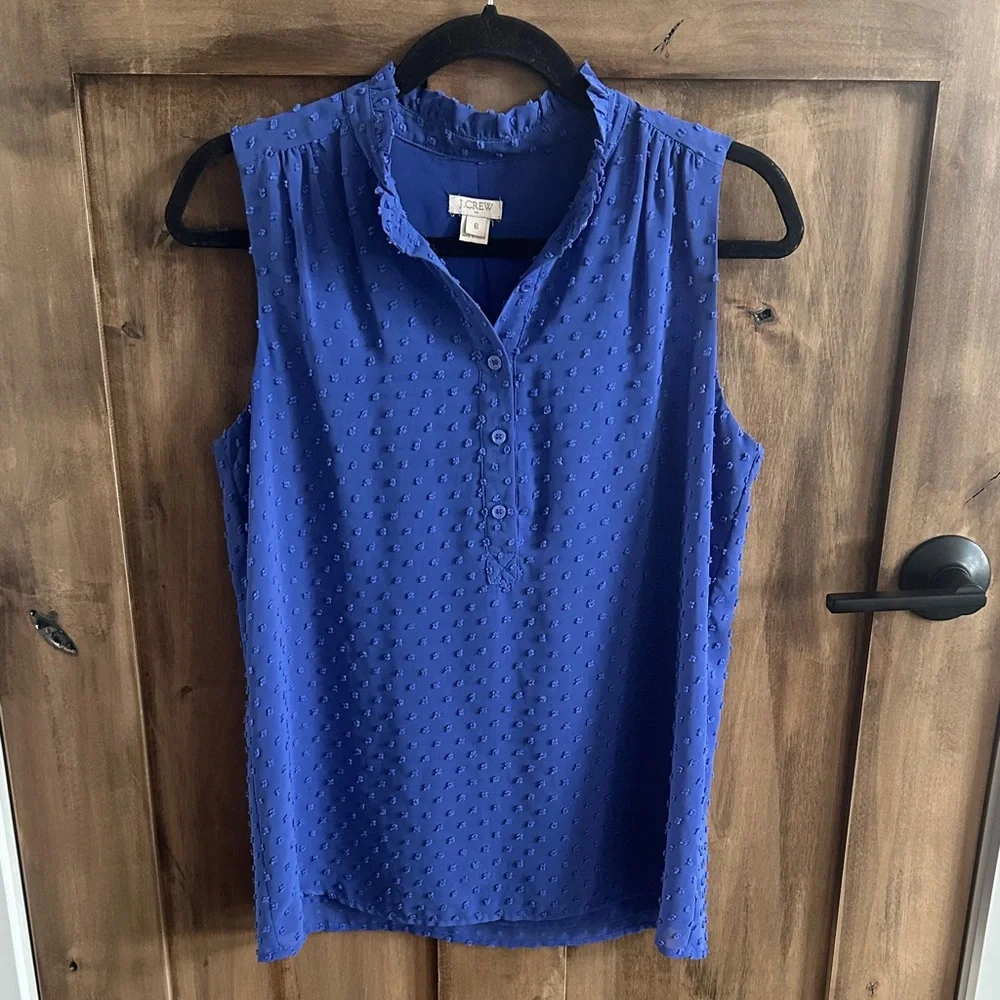 J. Crew Royal Blue Swiss Dot Sleeveless Blouse